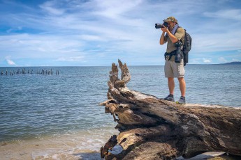 Baywatch in Cahuita. Ich fotografiere Seevögel (Ergebnis siehe nächstes Foto).