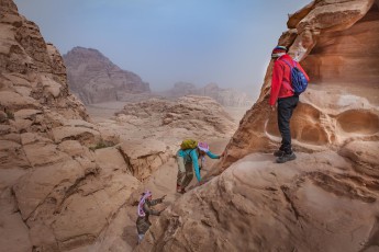 It takes some tricky climbing to get to the Burdah rock arch.