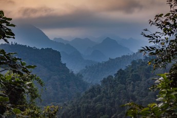 Phong Nha Ke Bang National Park. In the two weeks that I photographed here, I come to barely four hours of sunshine. Just before sundown, this is one of the very rare clear moments that allow a view across the park.