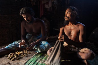 Perseverative activity for the Vedda people. From the early morning until the late night: Cracking and chewing betel nuts.