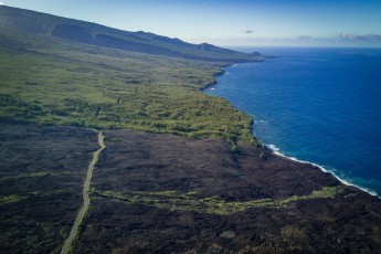 From the air, the lava flows from Piton de la Fournaise are clearly visible.