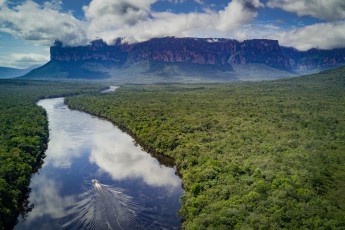 Blick über die faszinierende Landschaft des Canaima Nationalparks. Im Hintergrund der Ayuan Tepui.