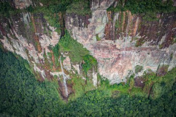 View from the plane over the rugged walls of Ayuan Tepui.