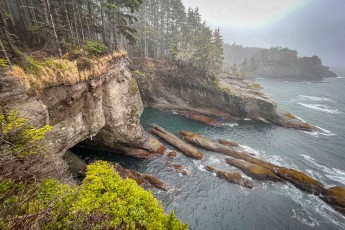 The view from Cape Flattery, the northwesternmost point of the contiguous USA. From here, ancestors of the indigenous Makah people watched European expedition ships searching for the Northwest Passage.