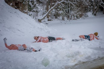 After the ice bath, we go one better: Rolling around in the snow.