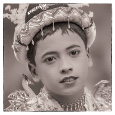 A boy during a noviciation ceremony in Bagan.
