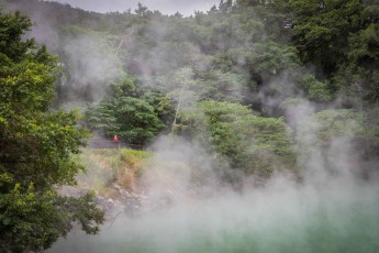 Annette looks at the 92-degree Celsius hot water of the Beitou hot spring in Taipei, Taiwan.