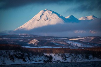 View of the highest point in Shiretoku National Park, one of the most remote regions in Japan: the 1,660 metre high Mount Rausu.