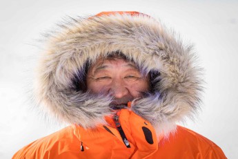 On frozen Lake Akan, nature guide Dameon Takada protects himself from the icy winter winds with a fur hood.
