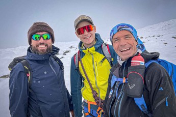Pure enthusiasm over - and on - the Aletsch Glacier: Marco Barneveld (left), glacier guide David Kestens (right) and his son (centre).