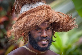 During a traditional performance at the Leweton Cultural Village on Santo. Songs, dances and stories are performed here to document and preserve the cultural legacy of the island communities.