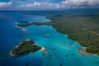 View of the east coast of Santu Island, south of Port Olry.