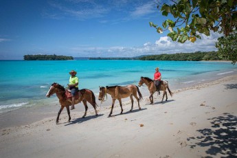 Riding excursion with horse guide Jean-Marc on the beach at Port Olry.
