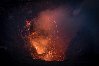 View of the Yazur volcano at night.